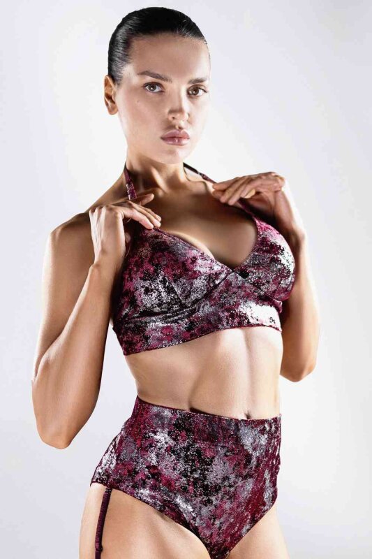 Polerina Top Bikini Weinrot/Silber Velvet