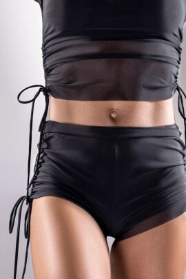 Polerina Shorts Side Cinch Schwarz Mesh