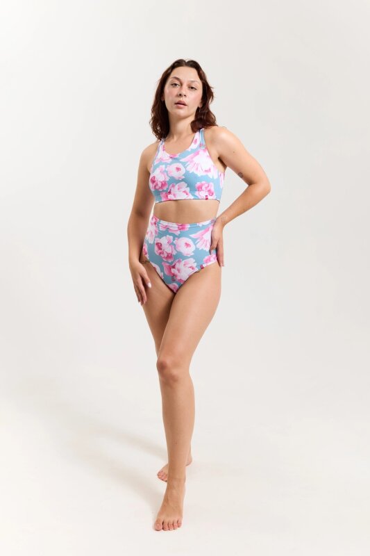 Pole Addict Top Open Back Pink Peonies L