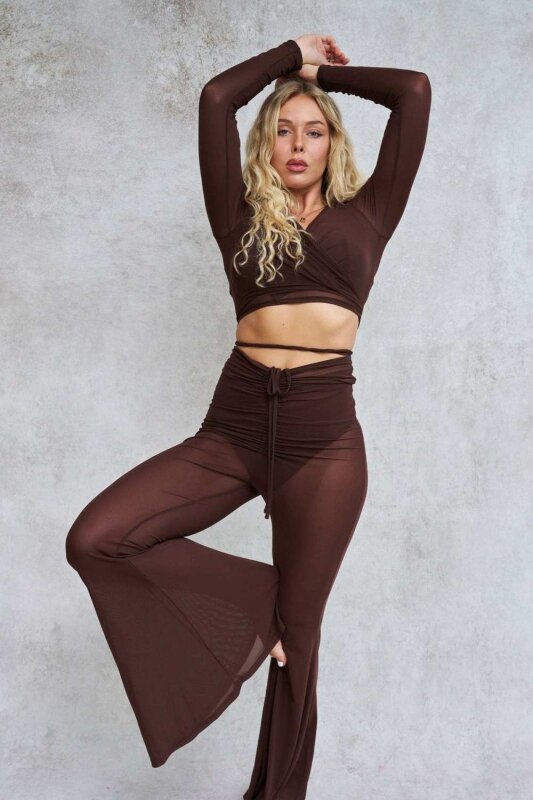 Lunalae Pants Sienna Mesh Flare Schokobraun L