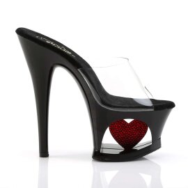Pleaser Pantolette MOON-701HRS Transparent Schwarz Rot Strass EU-36 / US-6