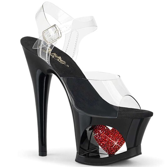 Pleaser Sandalette MOON-708HRS Transparent Schwarz Rot Strass EU-35 / US-5