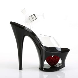 Pleaser Sandalette MOON-708HRS Transparent Schwarz Rot Strass EU-35 / US-5