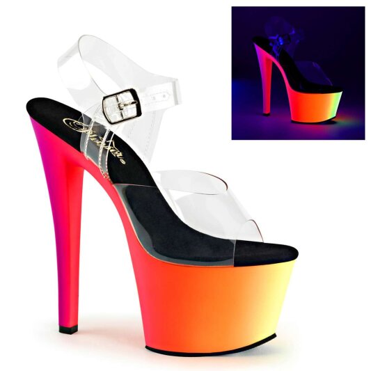 Pleaser Sandalette RAINBOW-308UV Transparent Neon-Blau EU-35 / US-5