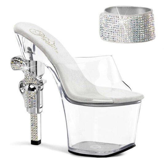 Pleaser Pantolette REVOLVER-712 Transparent Silber EU-35 / US-5