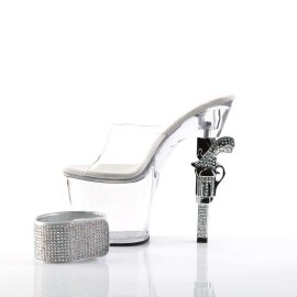 Pleaser Pantolette REVOLVER-712 Transparent Silber EU-35 / US-5