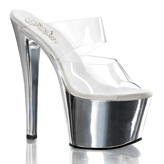 Pleaser Pantolette SKY-302 Transparent Silber Chrom EU-35 / US-5