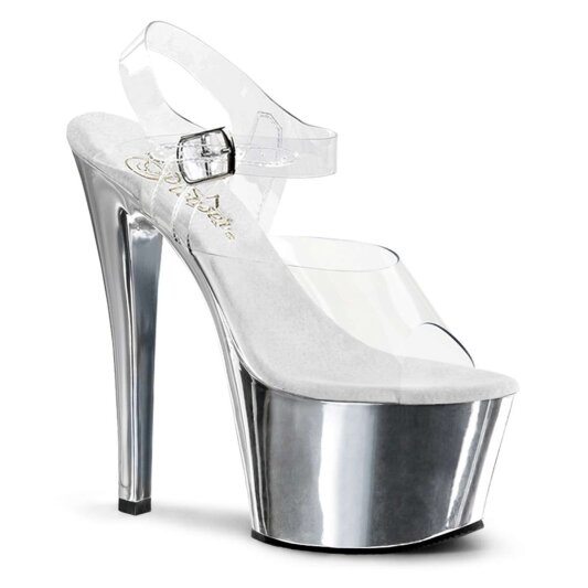 Pleaser Sandalette SKY-308 Transparent Silber Chrom EU-35 / US-5