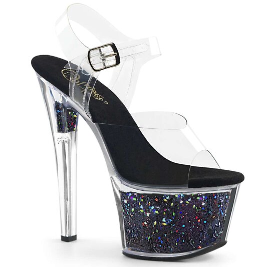 Pleaser Sandalette SKY-308GF Transparent Schwarz Strass EU-35 / US-5