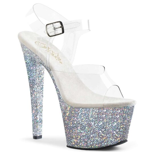 Pleaser Sandalette SKY-308LG Transparent Silber Multi Glitter EU-35 / US-5