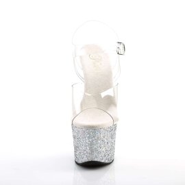Pleaser Sandalette SKY-308LG Transparent Silber Multi...