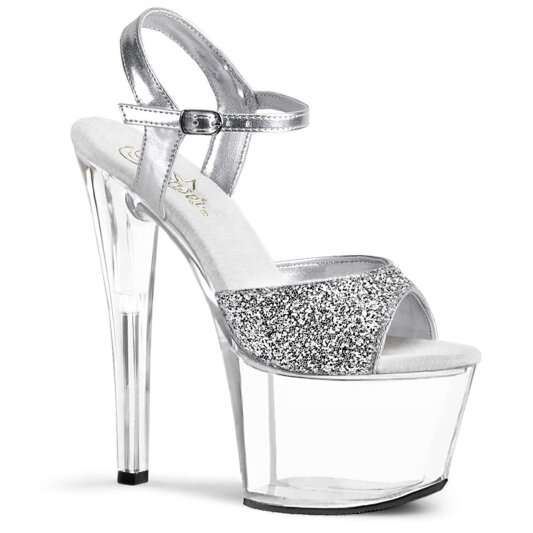 Pleaser Sandalette SKY-310 Silber Glitter Transparent EU-35 / US-5