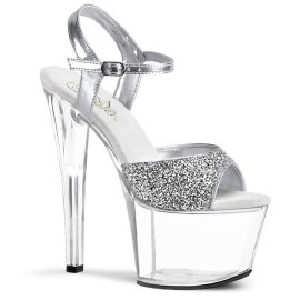 Pleaser Sandalette SKY-310 Silber Glitter Transparent EU-35 / US-5