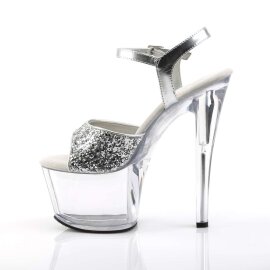 Pleaser Sandalette SKY-310 Silber Glitter Transparent EU-35 / US-5