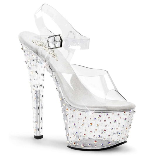 Pleaser Sandalette STARDANCE-708 Transparent Silber Strass EU-37 / US-7