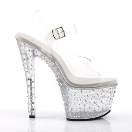 Pleaser Sandalette STARDANCE-708 Transparent Silber Strass EU-37 / US-7