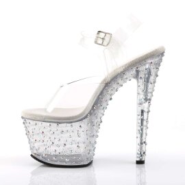 Pleaser Sandalette STARDANCE-708 Transparent Silber Strass EU-38 / US-8