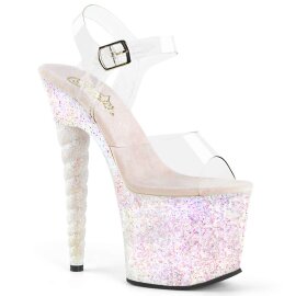 Pleaser Sandalette UNICORN-708LG Transparent Silber Multi Glitter EU-40 / US-10