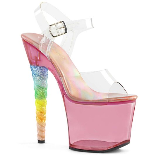 Pleaser Sandalette UNICORN-708T Transparent Pink-Bunt EU-35 / US-5