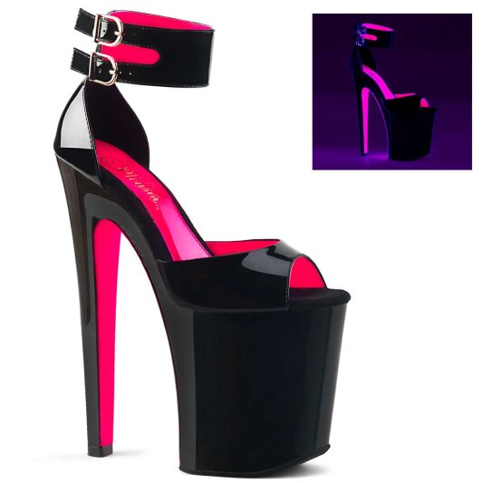 Pleaser Sandalette XTREME-875TT Schwarz Neon-Pink EU-37 / US-7
