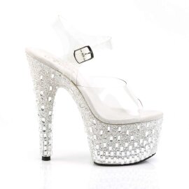 Pleaser Sandalette ADORE-708MR-5 Transparent Weiß-Silber Strass EU-40 / US-10
