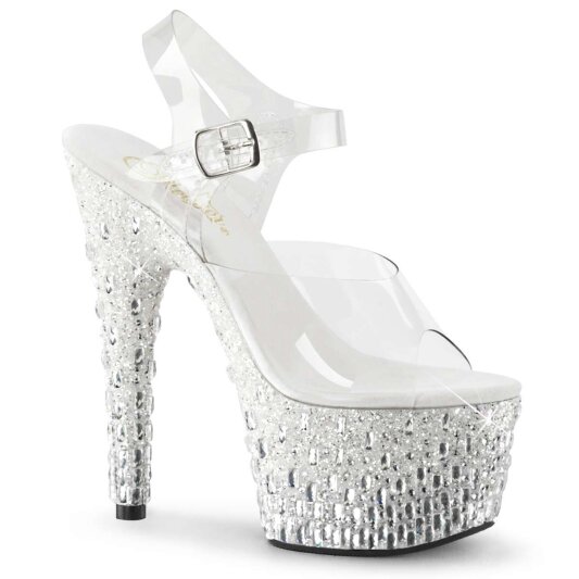 Pleaser Sandalette ADORE-708MR-5 Transparent Weiß-Silber Strass EU-35 / US-5