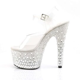 Pleaser Sandalette ADORE-708MR-5 Transparent Weiß-Silber Strass EU-35 / US-5