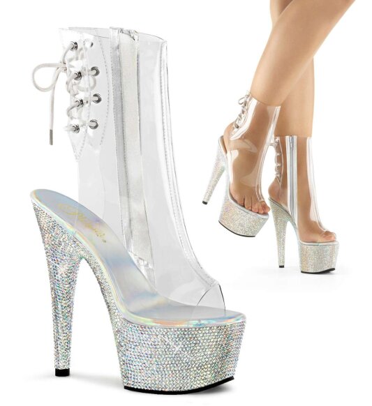 Pleaser Stiefelette BEJEWELED-1018DM-7 Transparent Silber Strass EU-35 / US-5