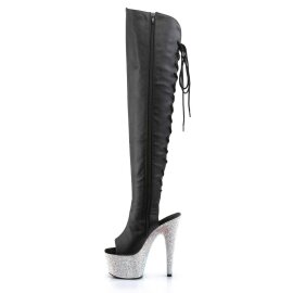 Pleaser Overknee Stiefel BEJEWELED-3019DM-7 Schwarz Silber Multi Glitter EU-35 / US-5