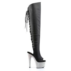 Pleaser Overknee Stiefel BEJEWELED-3019DM-7 Schwarz Silber Multi Glitter EU-35 / US-5