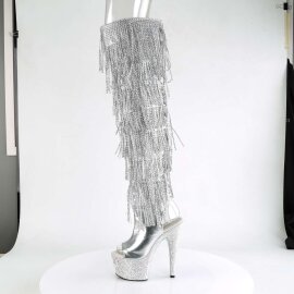 Pleaser Overknee Stiefel BEJEWELED-3019RSF-7 Silber Metallic Strass EU-39 / US-9