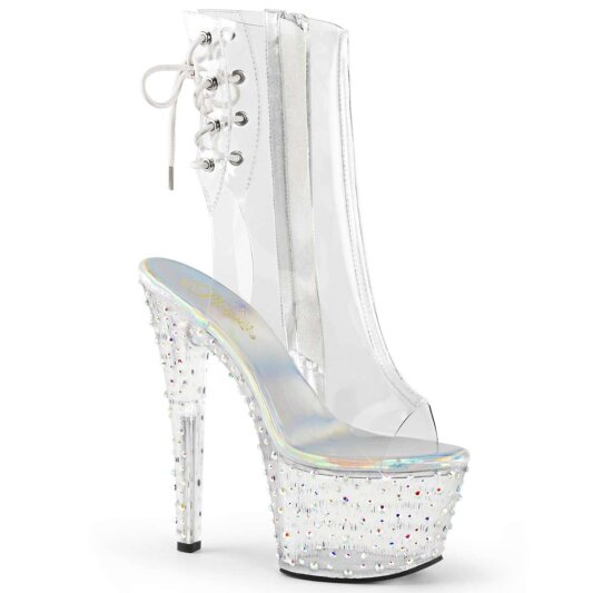 Pleaser Stiefelette STARDANCE-1018C-7 Transparent Silber Strass EU-39 / US-9