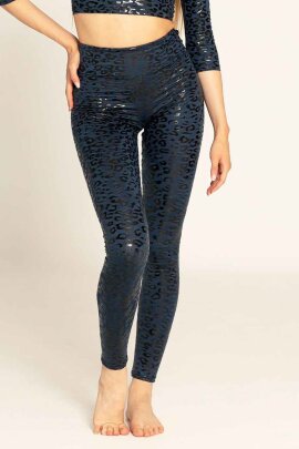 Paradise Chick Leggings Superhero Sticky High Waist Leopard Denim Blue M