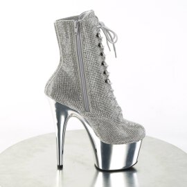 Pleaser ADORE-1020CHRS Plateau Ankle Boots Rhinestones Chrome Silver