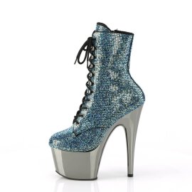 Pleaser ADORE-1020CHRS Plateau Ankle Boots Rhinestones Chrome Turquoise