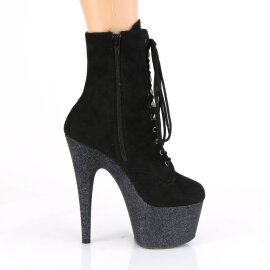 Pleaser ADORE-1020FSMG Plateau Ankle Boots Faux Suede Glitter Black