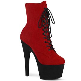 Pleaser ADORE-1020FSTT Plateau Ankle Boots Faux Suede Red