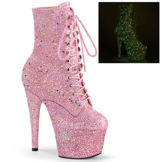 Pleaser ADORE-1020GDLG Plateau Stiefeletten Glitter Rosa