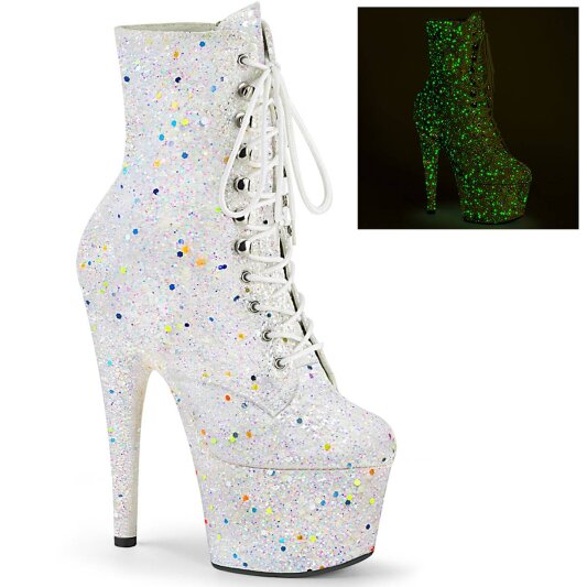 Pleaser ADORE-1020GDLG Plateau Stiefeletten Glitter Weiß