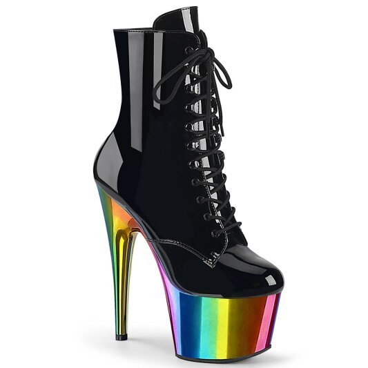 Pleaser ADORE-1020RC Plateau Stiefeletten Lack Chrom Schwarz Bunt