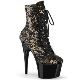 Pleaser ADORE-1020SQ Plateau Ankle Boots Sequins Gold