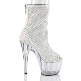 Pleaser ADORE-1031GM Plateau Ankle Boots Mesh Rhinestones White