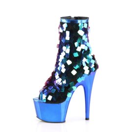 Pleaser ADORE-1031SSQ Plateau Stiefeletten Pailetten Chrom Blau