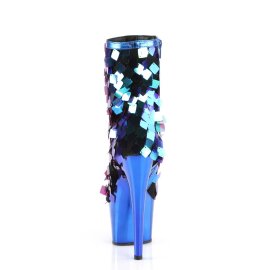Pleaser ADORE-1031SSQ Plateau Stiefeletten Pailetten Chrom Blau