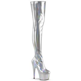 Pleaser ADORE-3000HWR Plateau Overknee Stiefel Holo Silber