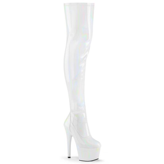 Pleaser ADORE-3000HWR Plateau Overknee Stiefel Holo Weiß
