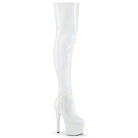 Pleaser ADORE-3000HWR Plateau Overknee Boots Holo White