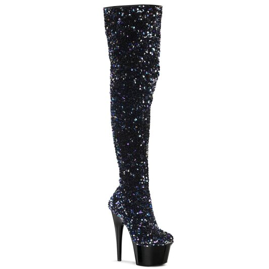 Pleaser ADORE-3020 Plateau Overknee Stiefel Pailetten Schwarz