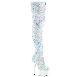 Pleaser ADORE-3020 Plateau Overknee Boots Sequins White