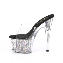 Pleaser ADORE-701CG Plateau Pantoletten Glitter Transparent Silber